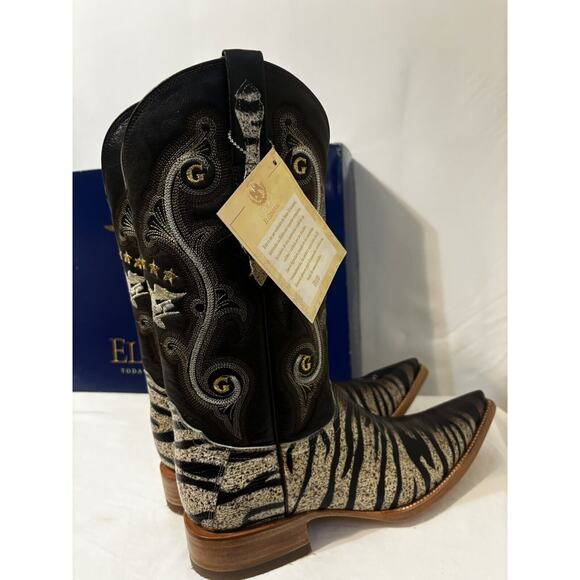 El General Cowboy Boots Mens Sz 8 Tiger Stripe Lizard Skin Exotic Leather Brown - Picture 2 of 16